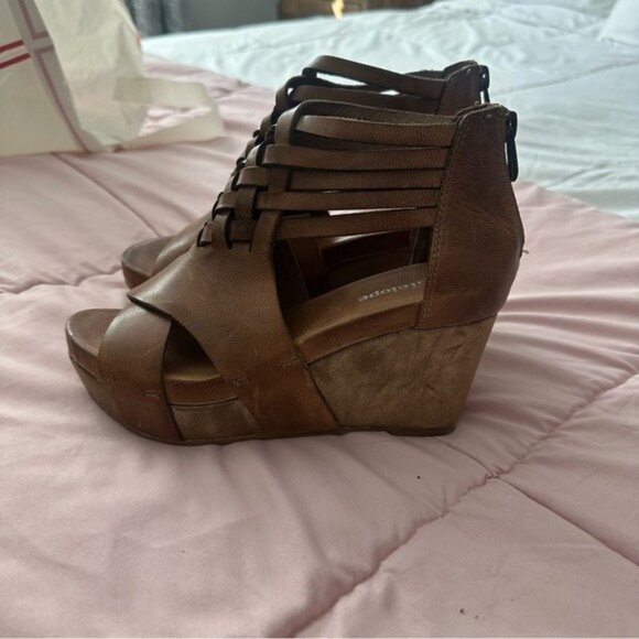 Antelope Tavi Tan Leather Wedge Sandals Women’s 7 Rustic Chic Summer Style - Picture 3 of 14